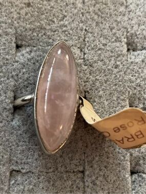 Vintage Rose Quartz Brass Bohemian Oval Heart Chakra Love Hippie Festival Ring 5